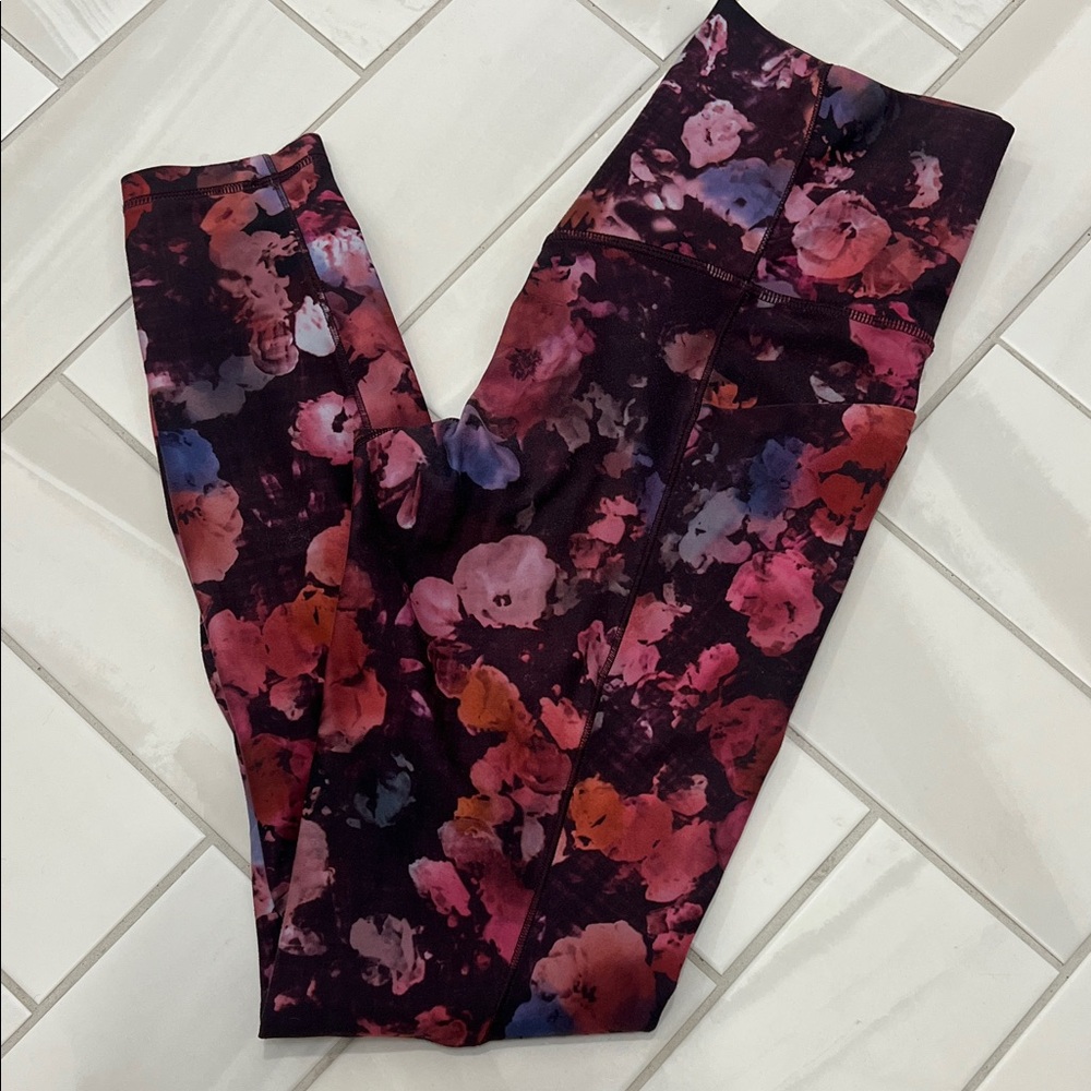 Athleta Dark Floral Leggings - Pink and Red